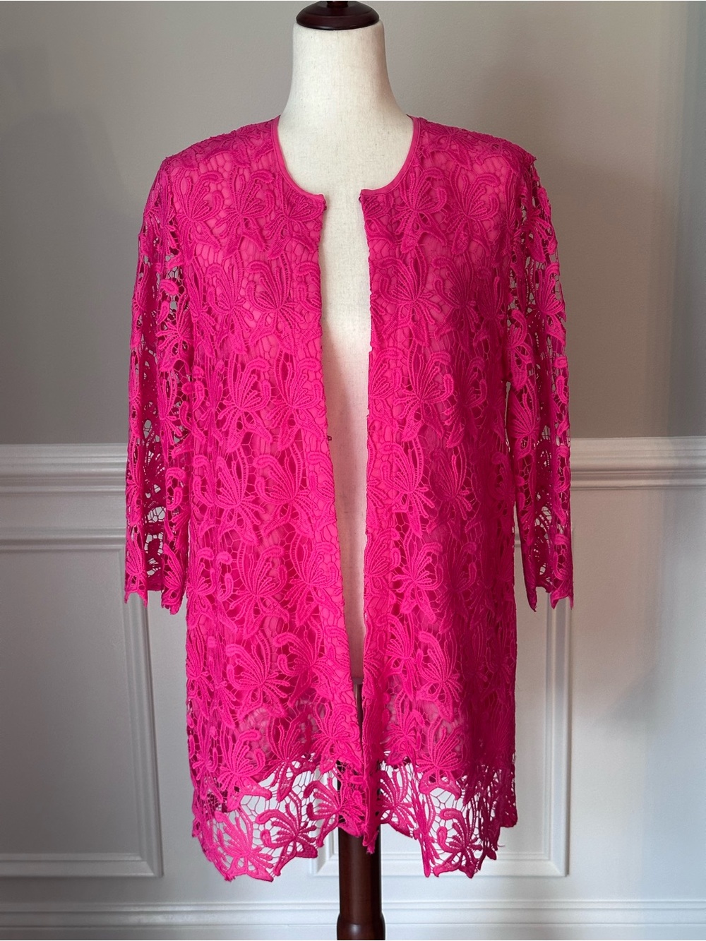 Luii Hot Pink Lace Cardigan Jacket size Large